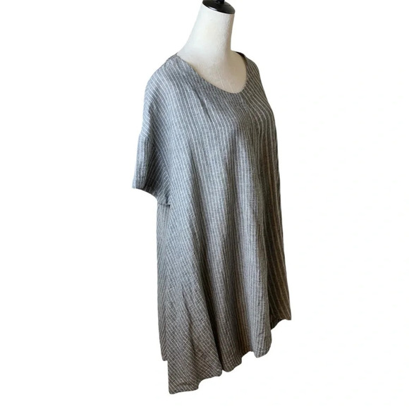 Moyuru Asymmetrical Pullover Oversized Cotton Linen Gray Striped Tunic Lagenlook - Picture 4 of 12